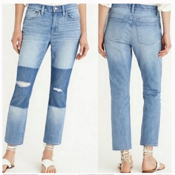 J. Crew Slim Broken In Boyfriend Jeans Patchwork Knee Distressed Size 24 - Picture 1 of 5